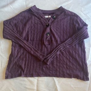 We the free Size medium burgundy three button Frayed blouse long sleeve